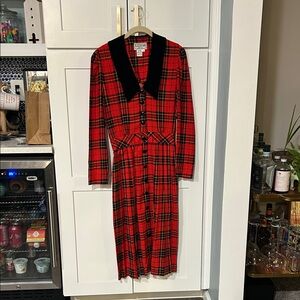 Red and Black Vintage Box Pleat Dress